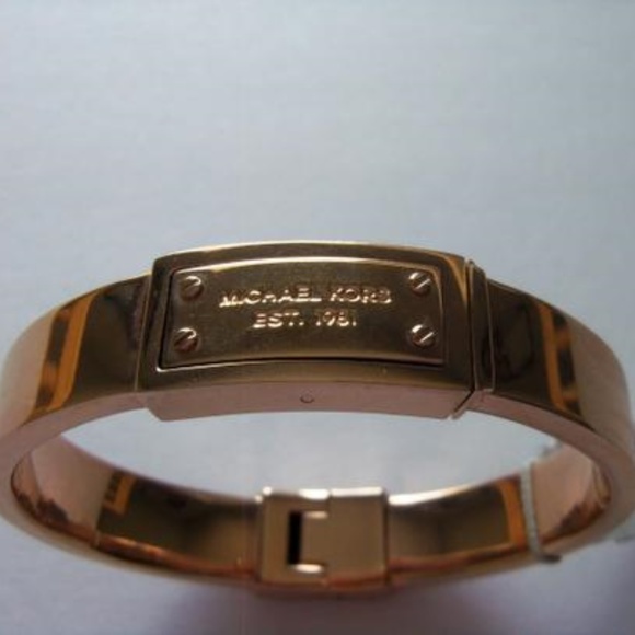 Michael Kors Jewelry - Rose Gold Mkj2401 Mk Logo Plaque Bangle Bracelet